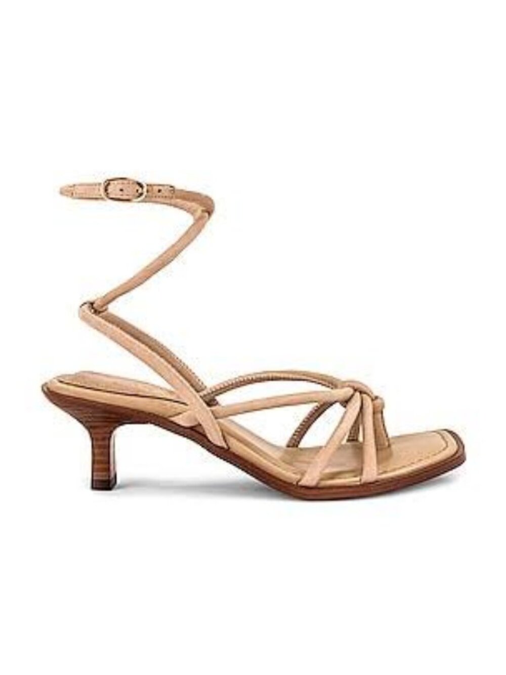 Sam Edelman Nude Beige Strappy Kitten Heel Sandals with Ankle Wrap
